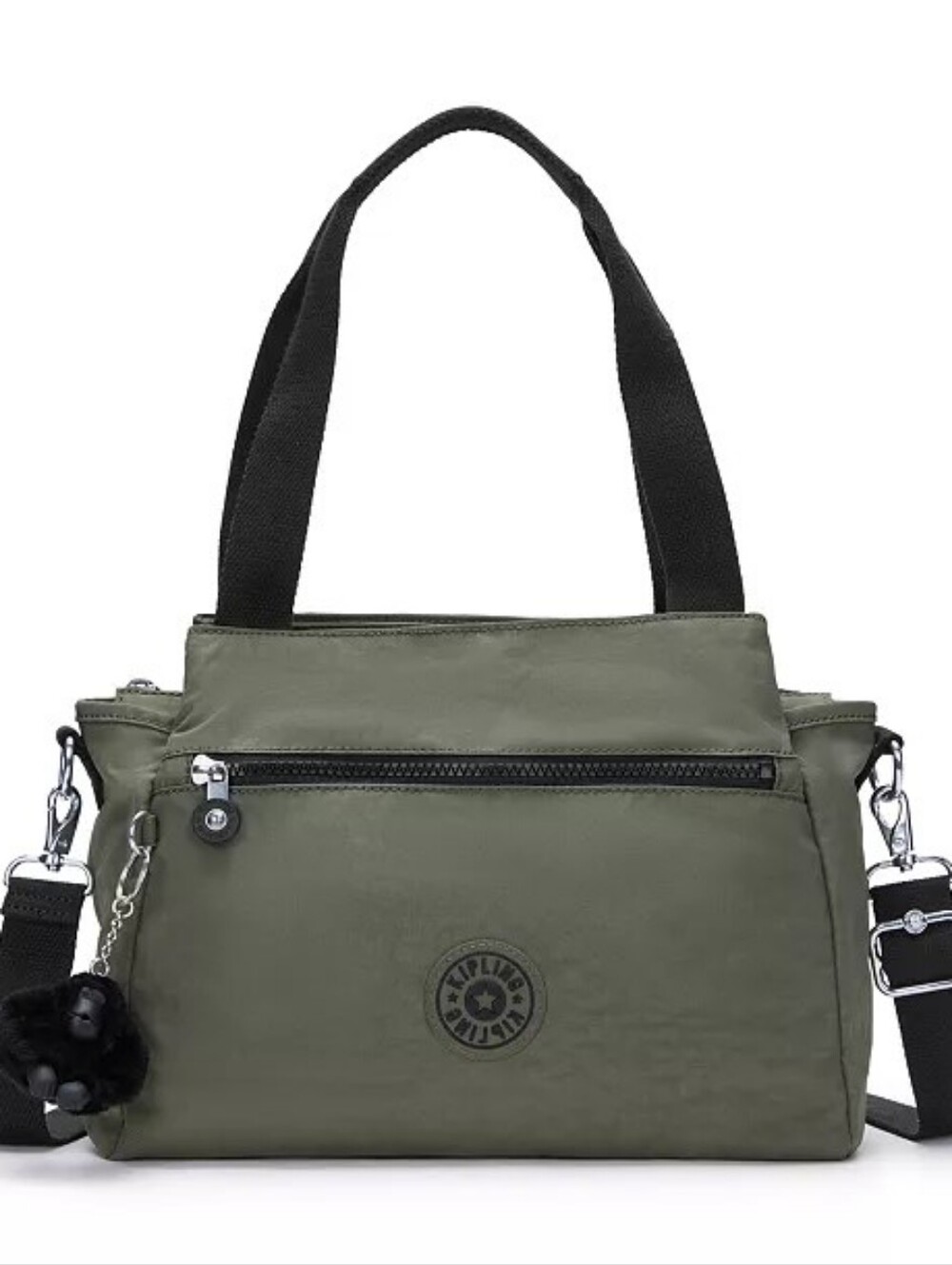 Kipling Olive Green Nylon Messenger Bag with Monkey Keychain